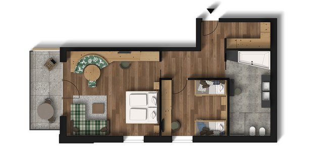 Sketch Zirben Garten Suite mit Extrazimmer